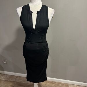 NWT Mustard Seed Black Knit Stretch Ruched Dress NEW Womens Small